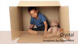  Presentation with box - Audience pleasing presentation design consisting of homeless children - cute little boy living backdrop and a coral colored foreground
