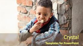  Presentation with floor - Slide deck featuring homeless children - cute little boy sitting background and a tawny brown colored foreground