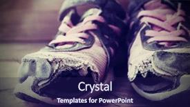  Presentation with tennis shoes - Colorful PPT theme enhanced with homeless children - old tennis or athletic running backdrop and a navy blue colored foreground