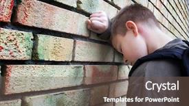 Presentation with homeless - Slides consisting of homeless children - upset boy against a wall background and a violet colored foreground