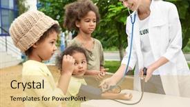  Presentation with measuring blood pressure in haitian - Audience pleasing slide deck consisting of homeless children - volunteer doctor measuring blood pressure backdrop and a lemonade colored foreground