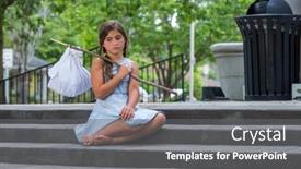  Presentation with homeless - Theme having homeless-hungry-abandoned-runaway-child background and a gray colored foreground