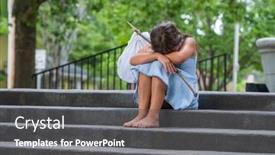  Presentation with homeless - Slide set having homeless-hungry-abandoned-runaway-child background and a dark gray colored foreground