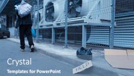  Presentation with city street - Colorful theme enhanced with homeless-man-and-help-sign backdrop and a teal colored foreground