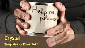  Presentation with helping man - Amazing PPT theme having helping charity - homeless man asks for help backdrop and a  colored foreground
