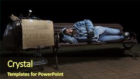  Presentation with homeless - PPT theme having homeless man at night sleeping background and a wine colored foreground
