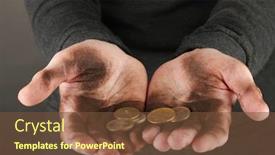  Presentation with homeless - Slides with homeless man holding a coins close-up background and a tawny brown colored foreground