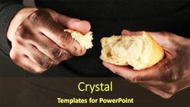  Presentation with homeless - Audience pleasing PPT theme consisting of homeless man holding a white bread close-up backdrop and a tawny brown colored foreground