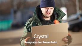  Presentation with homeless - Cool new slide set with homeless man holds blank cardboard backdrop and a coral colored foreground