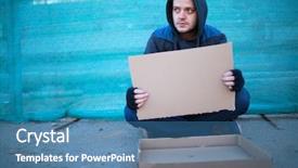  Presentation with homeless - Presentation theme with homeless man holds blank cardboard background and a teal colored foreground