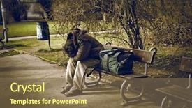  Presentation with homeless - Colorful presentation design enhanced with homeless man sitting backdrop and a violet colored foreground