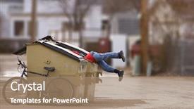  Presentation with homeless - Slide set having homeless man with a bike looking in a dumpster background and a coral colored foreground