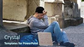  Presentation with homeless - Cool new slide deck with homeless person looking for new work unemployed beggars living on the street backdrop and a ocean colored foreground