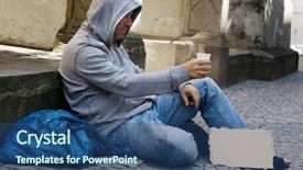  Presentation with homeless - Slide deck consisting of homeless person looking for new background and a ocean colored foreground