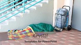  Presentation with brick - PPT theme enhanced with homeless-person-sleeping-along background and a coral colored foreground