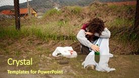  Presentation with homeless - Cool new PPT theme with homeless person sleeping in the ditch backdrop and a coral colored foreground