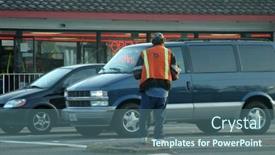  Presentation with homeless - Theme having homeless-person-standing background and a ocean colored foreground
