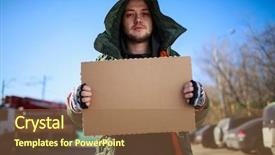  Presentation with homeless person sleep on sidewalk - Presentation theme enhanced with homeless person with blanck cardboard background and a tawny brown colored foreground