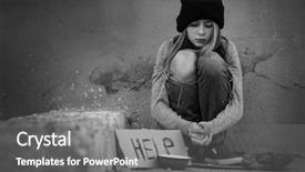 Presentation with homeless - Colorful slides enhanced with homeless poor teenage girl sitting backdrop and a gray colored foreground