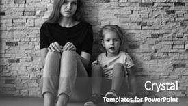  Presentation with homeless - PPT theme featuring homeless poor woman with little background and a dark gray colored foreground