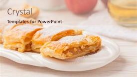  Presentation with white plate - Beautiful presentation theme featuring homemade-apple-strudel-apfelstrudel backdrop and a lemonade colored foreground