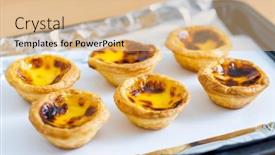  Presentation with egg - PPT theme having homemade-baked-portuguese-egg-tart background and a coral colored foreground