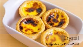  Presentation with baker kneading dough homemade bread - Slides with homemade-baked-portuguese-egg-tart background and a gold colored foreground