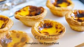  Presentation with egg - Presentation theme enhanced with homemade-baked-portuguese-egg-tart background and a yellow colored foreground