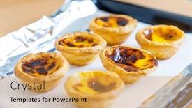  Presentation with egg - Presentation design featuring homemade-baked-portuguese-egg-tart background and a yellow colored foreground