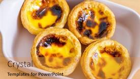  Presentation with egg - Presentation design having homemade-baked-portuguese-egg-tart background and a gold colored foreground
