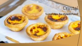  Presentation with egg - Slide set with homemade-baked-portuguese-egg-tart background and a yellow colored foreground