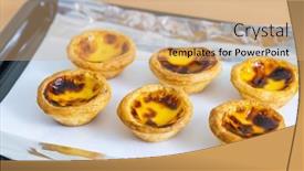  Presentation with egg - PPT theme with homemade-baked-portuguese-egg-tart background and a coral colored foreground