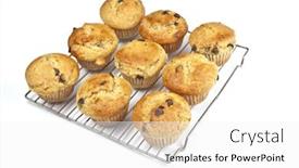  Presentation with chocolate chip - Cool new slides with homemade banana chocolate chip muffins on a wire rack backdrop and a white colored foreground