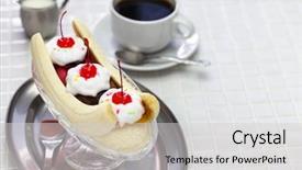  Presentation with banana - PPT theme enhanced with homemade banana split sundae american background and a light gray colored foreground
