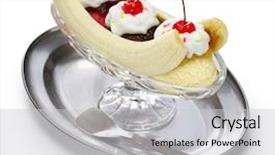  Presentation with banana - Theme consisting of homemade banana split sundae american background and a light gray colored foreground