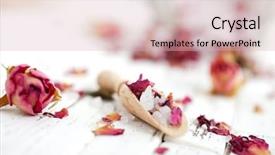 Presentation with pink roses - Presentation design enhanced with homemade bath salt with pink background and a soft green colored foreground