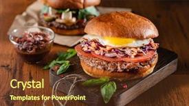  Presentation with texas cattle beef - Cool new PPT theme with homemade beef burger with crispy backdrop and a tawny brown colored foreground