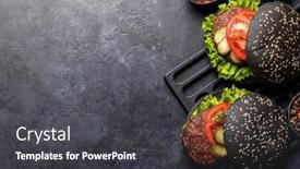  Presentation with burgers - Slide deck having homemade-beef-burgers-with-black background and a dark gray colored foreground
