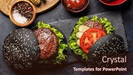  Presentation with burgers - PPT layouts featuring homemade-beef-burgers-with-black background and a wine colored foreground