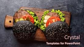 Presentation with burgers - PPT theme with homemade-beef-burgers-with-black background and a wine colored foreground