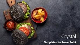  Presentation with burgers - Presentation having homemade-beef-burgers-with-black background and a dark gray colored foreground