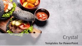  Presentation with burgers - Slide set enhanced with homemade-beef-burgers-with-black background and a light gray colored foreground
