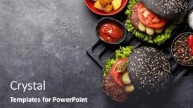  Presentation with burgers - Presentation theme consisting of homemade-beef-burgers-with-black background and a dark gray colored foreground