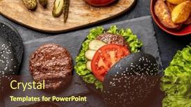 Presentation with burgers - Presentation theme enhanced with homemade-beef-burgers-with-black background and a tawny brown colored foreground