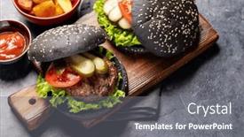  Presentation with burgers - Presentation theme consisting of homemade-beef-burgers-with-black background and a gray colored foreground