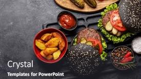  Presentation with burgers - Theme consisting of homemade-beef-burgers-with-black background and a dark gray colored foreground