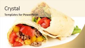  Presentation with tortilla - Presentation design enhanced with homemade beef burrito with vegetables background and a blonde colored foreground