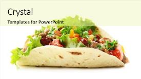  Presentation with beef - Slide set consisting of homemade beef burrito with vegetables background and a blonde colored foreground