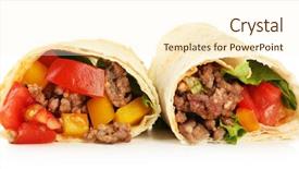  Presentation with leafy vegetables single - Presentation theme featuring homemade beef burrito with vegetables background and a cream colored foreground