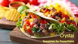  Presentation with potato chips - PPT theme with homemade beef burritos with vegetables background and a  colored foreground